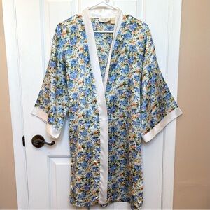 Victoria's Secret Vintage 90s Blue Floral Kimono Robe Made in Hong Kong